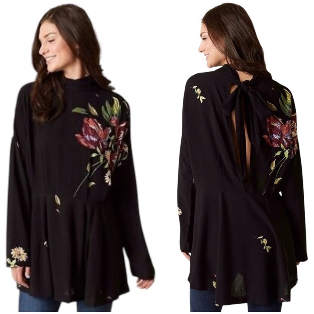Free People Black and Pink Floral Tunic - Picture 4 of 11